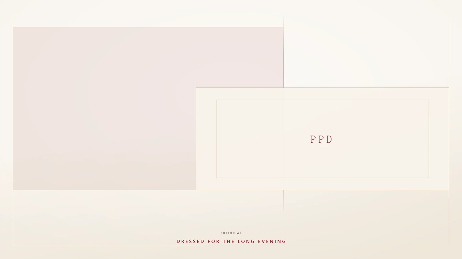 Editorial split card: a large soft rose block with a lighter ivory panel offset across its right edge and a fine gold rule between them.