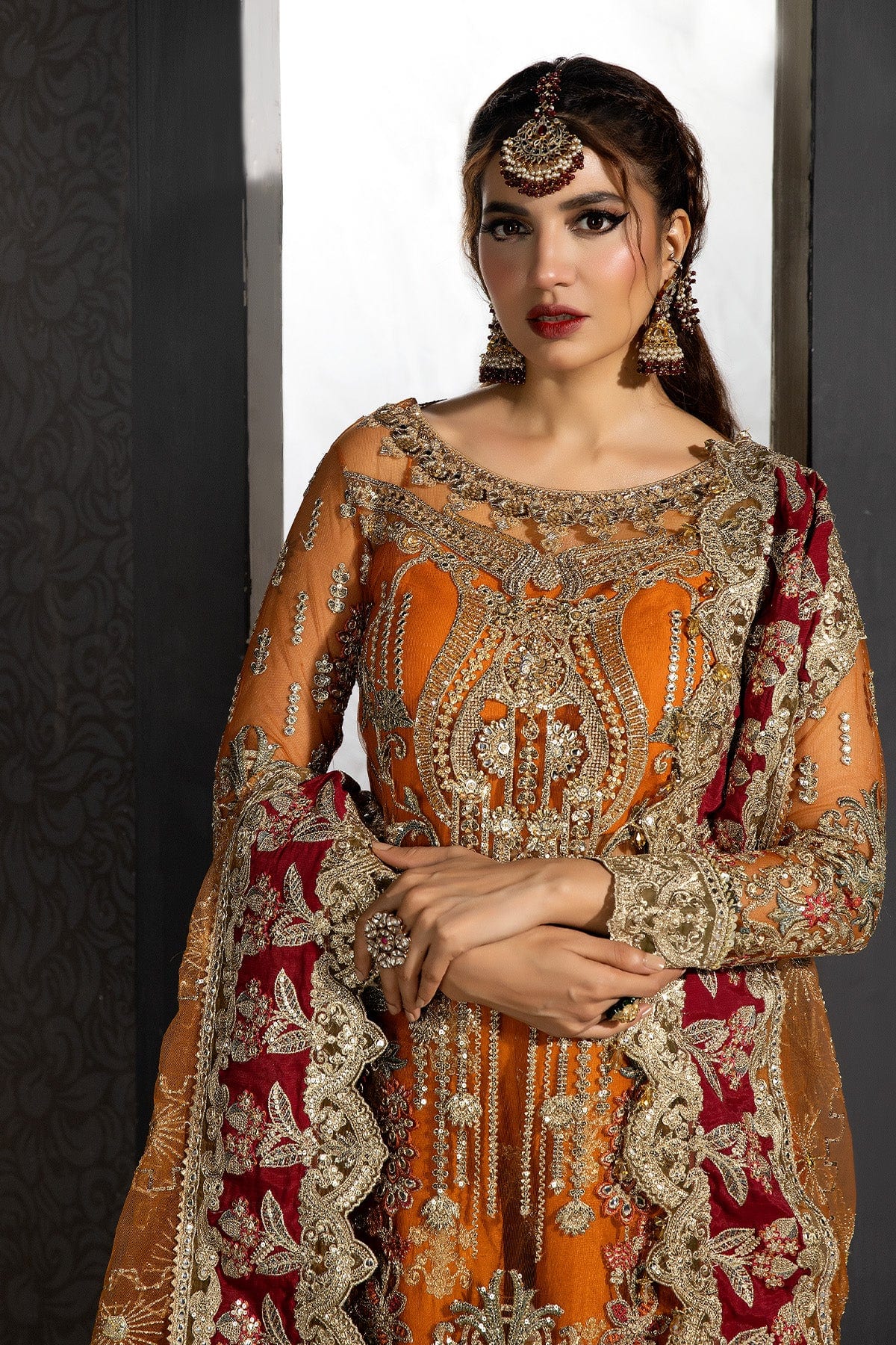 IB-42 Sofi orange and maroon embroidered formal primary view