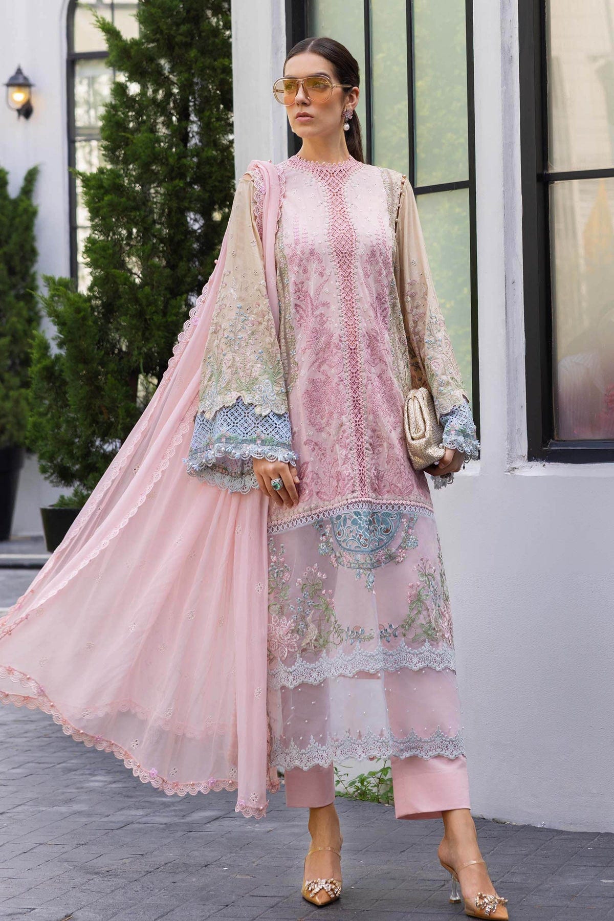 Maria b Lawn |3 Piece Embroidered Lawn Suit EL-26-09 luxury lawn full-length primary view